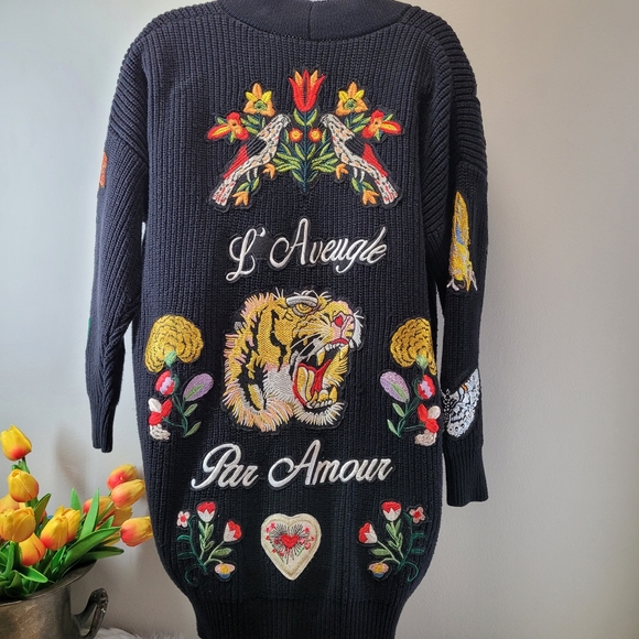 Oserjep Longline Embroidered Tiger Knit Patchwork AMAZING Cardi OS - Picture 5 of 16